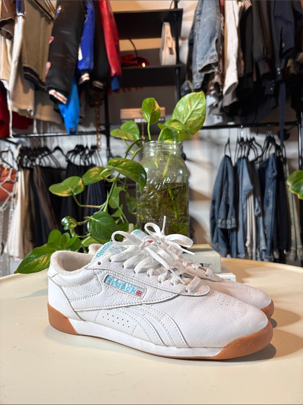 Reebok White Leather Sneakers with Gum Soles